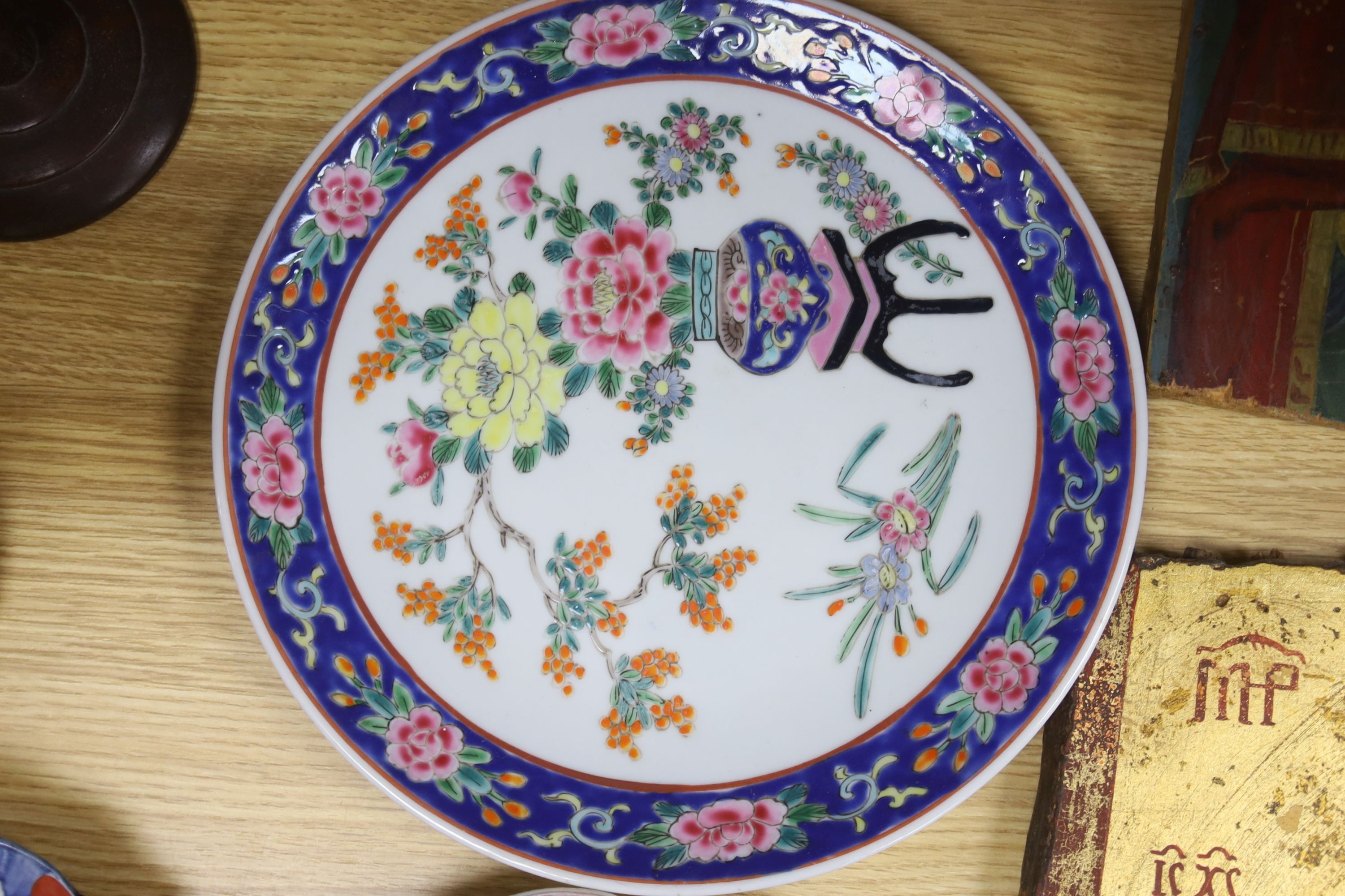 An 18th century Imari dish and four other dishes